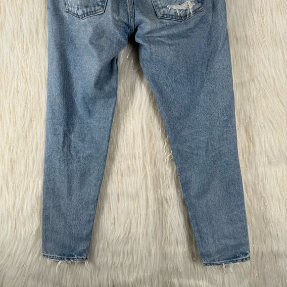 Moussy Howa Distressed Tapered Jeans Medium Wash Blue Mid Waist Ripped Crop 25 - Picture 9 of 14